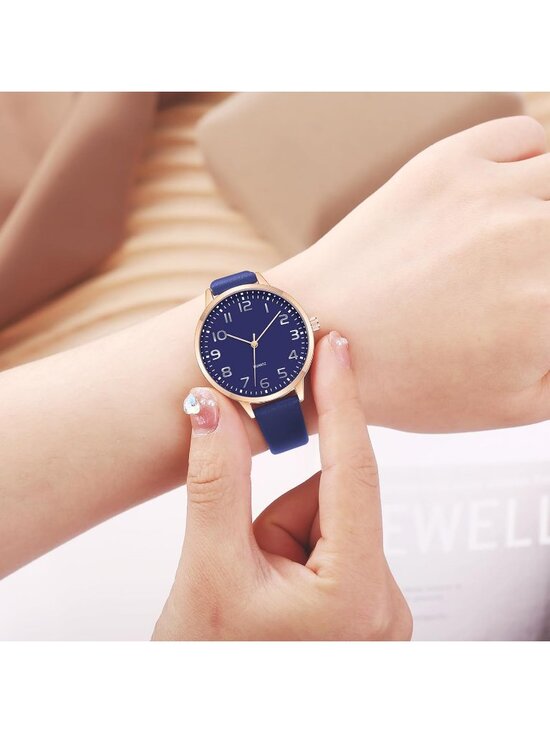 Women\'s All Blue Analog Case Quartz Fashion Leather Mesh Strap Round Wrist Watch main image 4